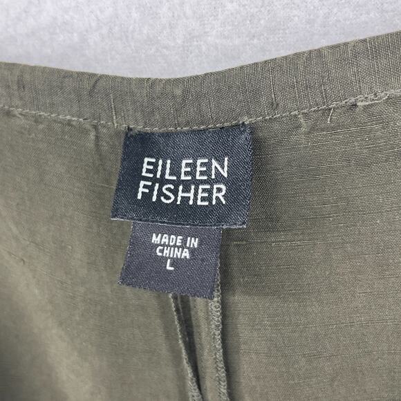 EILEEN FISHER Dress Pants L Linen Silk Canvas Pleated Straight Trouser Green - Picture 5 of 14